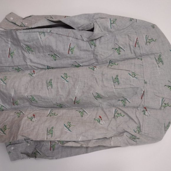 BOYS Dinosaur Shirt Gray Surfing Cat & Jack Button Down Long Sleeve  NWT - Picture 3 of 9